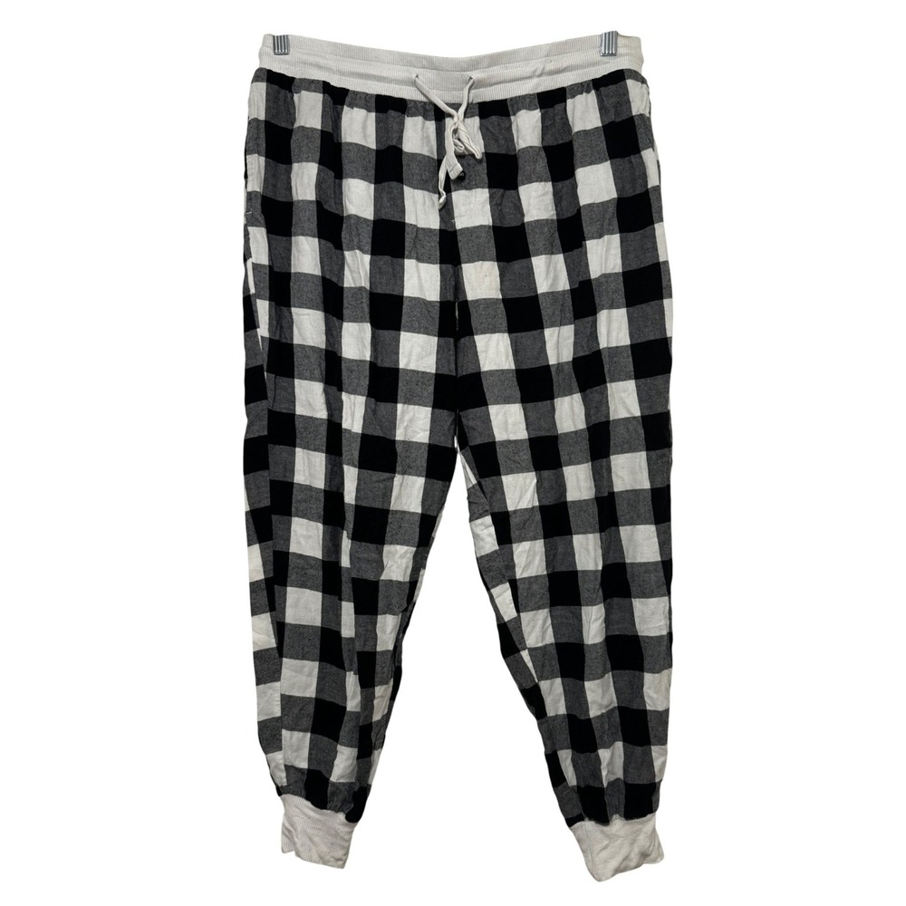 Stars Above Perfectly Cozy Flannel Pajama Pants Black White Buffalo Plaid L